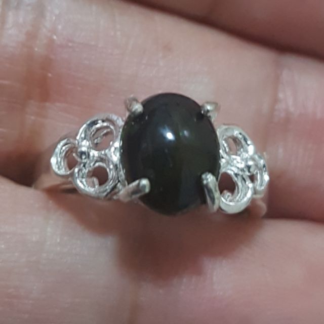 แหวนเงินแท้925 โอปอลแท้ โอปอลดำ (Natural black opal ring) size 5.75