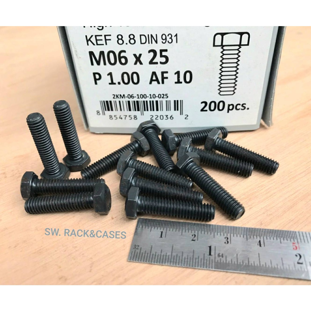 สกรูน็อตมิลดำเบอร์ 10# M6x25mm (ราคาต่อแพ็คจำนวน 50 ตัว) P1.0 AF10 น็อตเบอร์ 10 เกรดแข็ง 8.8 แข็งแรงได้มาตรฐานน็อตไทย