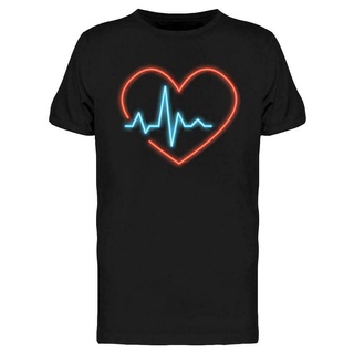 คอลูกเรือเสื้อยืดคอกลมขายดี เสื้อยืดลําลอง แขนสั้น พิมพ์ลาย Heart Pulse Rate Neon Sign BLhalg46GOigja66 สําหรับผู้ชายผ้า