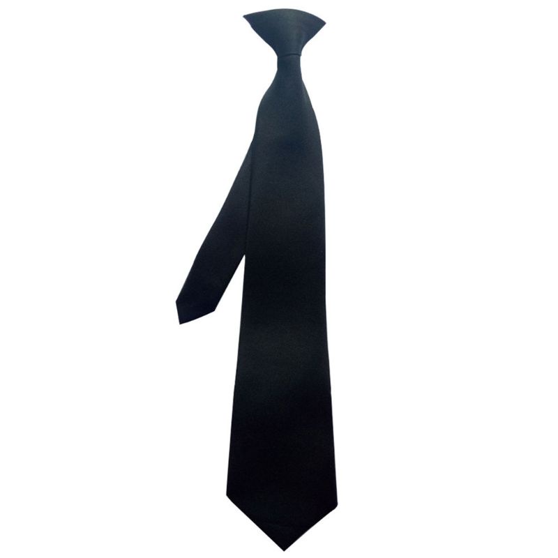 Cozy 50x8 ซม.Mens Uniform Solid Black สีเลียนแบบผ้าไหม Clip-On Pre-Tied Neck Ties