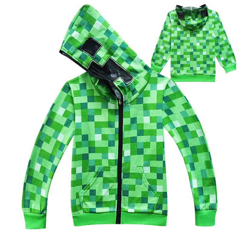 เสื้อแจ็กเก็ตกันหนาว มีฮู้ด พิมพ์ลาย Minecraft Creeper สําหรับเด็กผู้ชาย และเด็กผู้หญิง