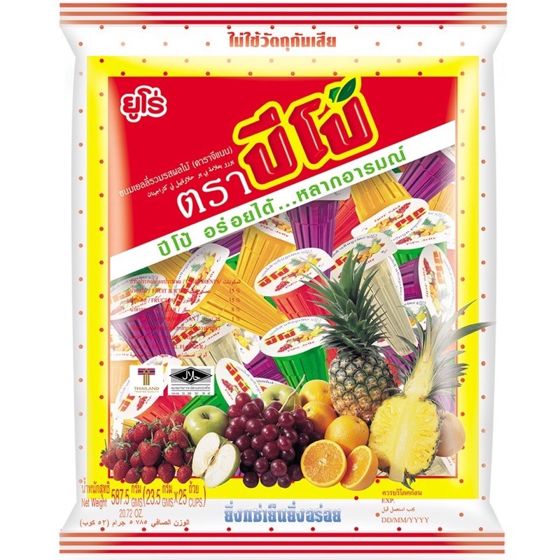 Pipo ปีโป้ ขนมเยลลี่รวมรสผลไม้ (คาราจีแนน) 587.5 กรัม (30ถ้วย)