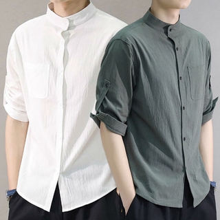 ✨MOLLGE✨Summer Comfortable Plain Linen Long Sleeve Business Mens Shirts