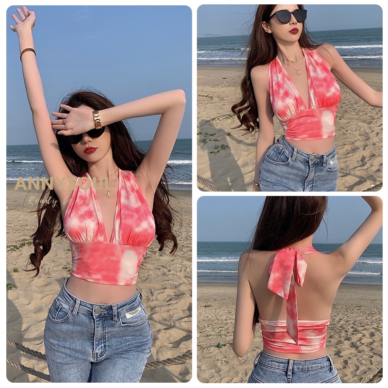 เสื้อลายมัดย้อมคล้องคอผู้หญิง