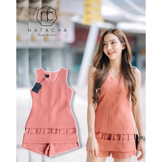 Natacha Setเสื้อแขนกุดตัวยาวแต่งฉลุที่ชายเสื้อหน้าหลัง แมตกางเกงขาสั้น สีส้มพีช งานสวยผ้าดีมากๆค่า  ให้ไวนะค่า