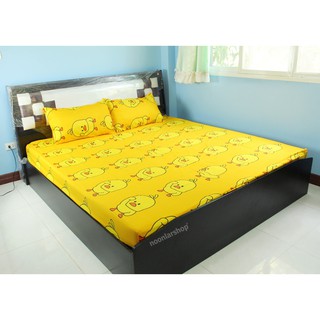 nna-0013 ผ้าปูที่นอน สีเหลือง ลวดลายเป็ด งง 6 ฟุต 5 ฟุต 3.5 ฟุต วินเทจ fit sheet