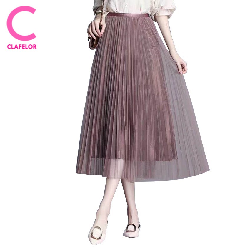 CLAFELOR-พร้อมส่งจากไทย กระโปรงผ้าตาข่ายเนื้อบางละเอียด ชุดผู้หญิงแบบจับจีบ รุ่น FA-Q888