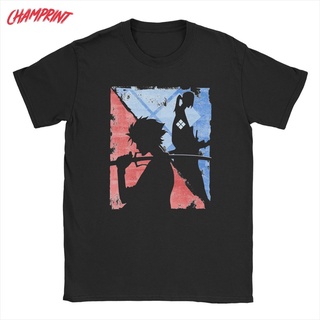 เสื้อยืดคอกลม แขนสั้น ผ้าฝ้าย 100% พิมพ์ลายอนิเมะ Samurai Champloo สีแดง และสีฟ้า สําหรับผู้ชาย และผู้หญิง