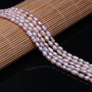 ไข่มุกแท้ 5-7mm ร้อยด้าย DIY ทรงเม็ดข้าว สีม่วงอ่อน  ยาว 14"