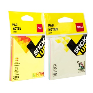 Deli Sticky Notes กระดาษโน๊ตกาวในตัว 3x3 นิ้ว 100 แผ่น (คละ 4 สี)