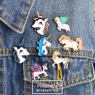 🇹🇭 พร้อมส่ง : 🦄 เข็มกลัดเซ็ทม้ายูนิคอร์นและอัลปาก้า | Unicorn &amp; Alpaca Enamel Brooch Pin Set.