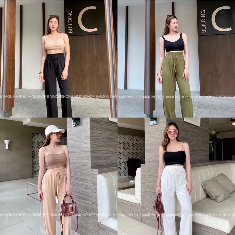 🔥Java wa shop🔥กางเกงขากระบอก ผ้าร่องสุดฮิต สไตล์เกาหลี ผ้านิ้มเอวสม็อค #มาเเรงที่สุดในตอนนี้  ดีเทลสวย