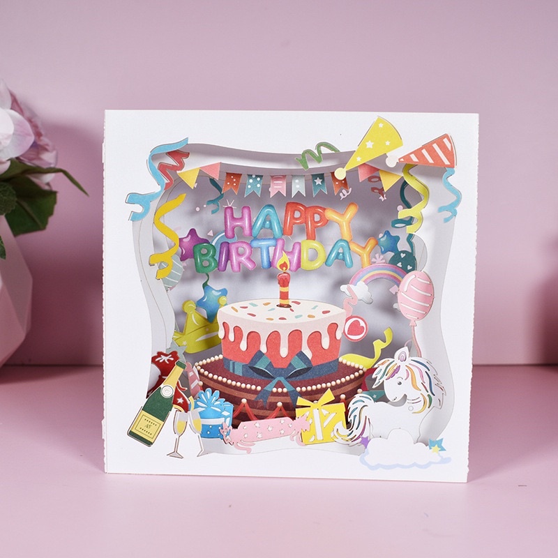 พร้อมส่งจากไทย การ์ดวันเกิด การ์ดอวยพรวันเกิด ของขวัญวันเกิด กล่องเค้ก pop up card