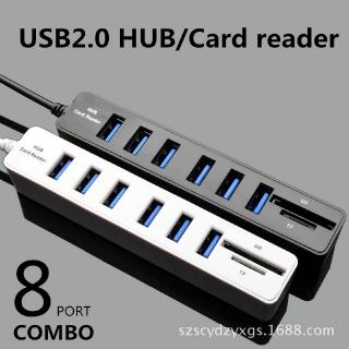 ฮับ Usb Combo 8 พอร์ต Splitter Tf SD Card Reader Hub 8 พอร์ต 2.0USB สําหรับคอมพิวเตอร์