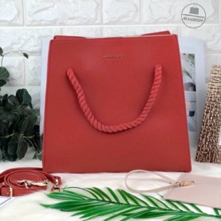 CHARLES &amp; KEITH ROPE HANDLE TOTE สีส้มอมแดง