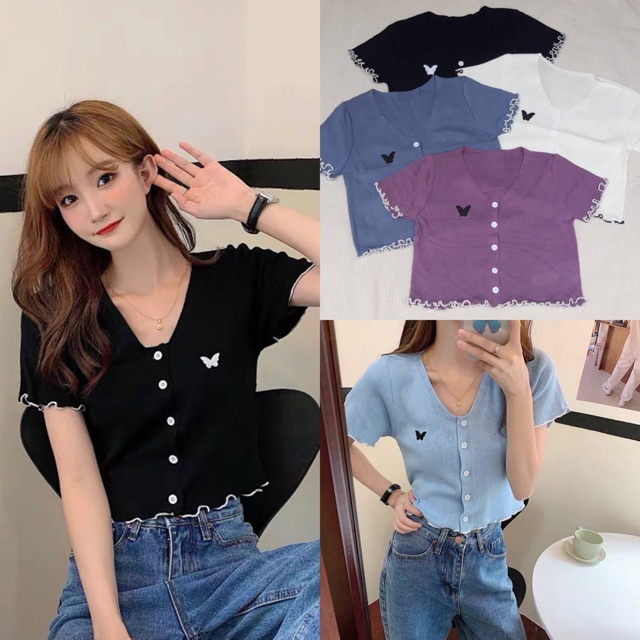 ครอปผีเสื้อกระดุม ผ้าไหมพรม cardigan_nista (ค4)