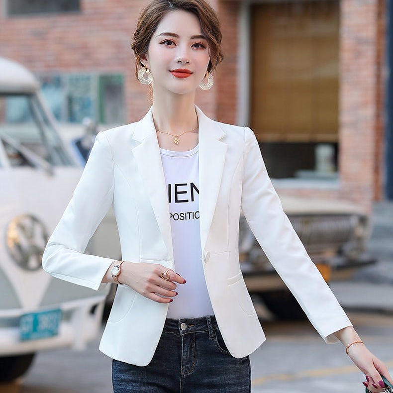 blazer Size:S-4XL Hot sale เสื้อสูทสีดำแบบบางของผู้หญิง ใหม่แฟชั่นเกาหลีเสื้อสูทลำลองสั้นสีขาว ชุดสำนักงานที่ทำงาน