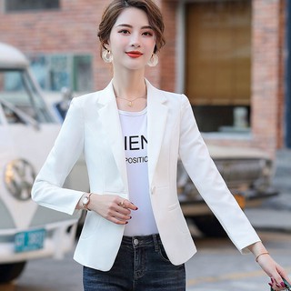 blazer📏Size:S-4XL👑Hot sale🔥เสื้อสูทสีดำแบบบางของผู้หญิง ใหม่แฟชั่นเกาหลีเสื้อสูทลำลองสั้นสีขาว ชุดสำนักงานที่ทำงาน