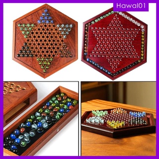 Chinese Checkers with Marbles, Fine Wooden Chessboard Children Gifts Board Game, with 60 Glass Marbles