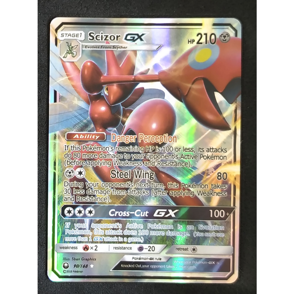 Scizor GX Card 90/168 ฮัสซัม Pokemon Card Gold Flash Light (Glossy) ภาษาอังกฤษ