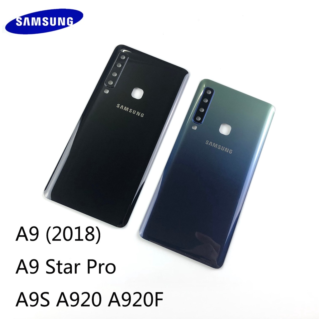 เคสสําหรับ Samsung Galaxy A9 2018 A9 Star Pro A9S F แบตเตอรี่ฝาครอบกระจกด้านหลัง + เลนส์กล้อง + กาว