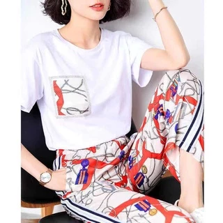 no 1 shop ชุดเซ็ด 2ชิ้น ผญ สไตล์เกาหลี2ชิ่นชุดสวมใส่ผู้หญิงขนาดพิเศษผู้หญิงแขนสั้นเสื้อผ้าชุดกีฬาผู้หญิง ชุด2022