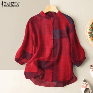 Zanzea เสื้อลําลองสําหรับสตรีแขนสั้นคอกลมพิมพ์ลายทรงหลวม