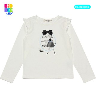 KiddeeCrew เสื้อแขนยาวระบายหัวไหล่สีขาว White long sleeve off-the-shoulder shirt เหมาะสำหรับอายุ 1-14 ปี