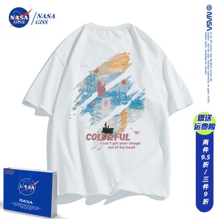 NASA joint เสื้อยืดแขนสั้นผู้ชายและผู้หญิงฤดูร้อนปี 2022 ใหม่อินเทรนด์แบรนด์การออกแบบเฉพาะหลวมเสื้อคู่กเสื้อยืดเสื้อเชิ้