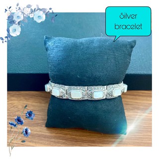 Marcasite Jewelry Bracelet-ONYX#สร้อยข้อมือเงินแท้ประดับมาร์คาไซท์และมุก(mother of pearl)