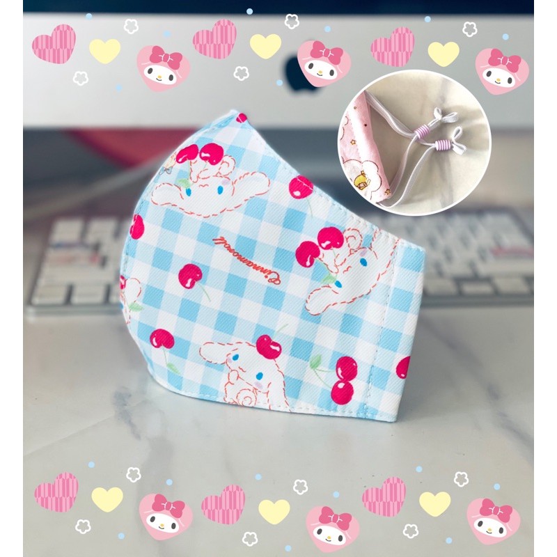 ซื้อหน้ากาก5ชิ้นแถมสายคล้องแมสลูกปัด1เส้น ผ้าปิดจมูกลาย cinnamon roll ทรง3D มีช่องสอดไส้กรอง ผ้าสะท้