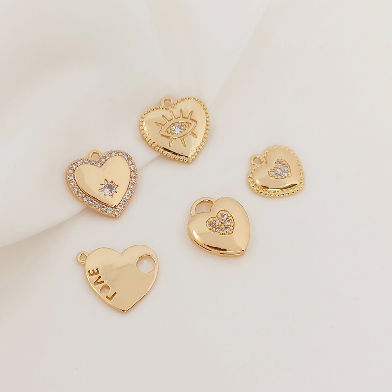 จี้สร้อยคอ ต่างหู เพทาย ทอง 14K รูปหัวใจ พีช LOVE แฮนด์เมด diy