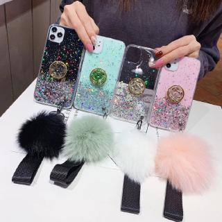 เคสโทรศัพท์ iPhone 13 12 11 Pro Max Mini 2021 New Phone Casing Luxury Rhinestone Ring Holder Strap Fur Ball Clear Star Space TPU Soft Handphone Case เคส iPhone13 iPhone12 iPhone11 13Pro 12Pro 11Pro ProMax Back Cover