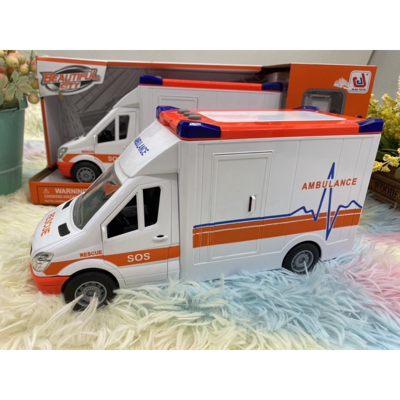 🔥ของเล่นเด็ก รถพยาบาล รถ Ambulance  รถหมอ รถหว๋อ รถพยาบาลมีเสียง ของเล่นเด็กเสริมพัฒนาการ รถพยาบาลทรงสี่เหลี่ยม - รูปที่ 3