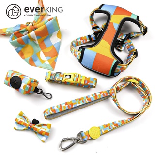 [พร้อมส่ง] EVERKING เชือกลากจูงสุนัข สายรัดหน้าอกสุนัข ปลอกคอสุนัข สายจูงสุนัข สะท้อนแสง ใส่สบาย ระบายอากาศ ขนาดเล็ก และขนาดกลาง สีส้ม 6 ชุด