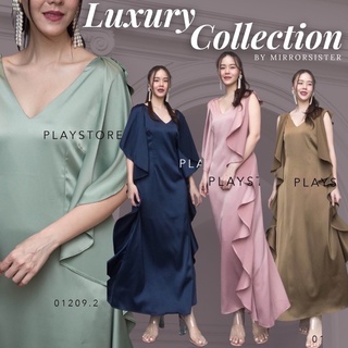 MiRRoRSiSTER’s Pantee Satin Frilling V Neck Dress #01209.2 เดรสไปงาน ชุดไปงาน เดรสซาติน เดรสงานแต่ง ชุดเพื่อนเจ้าสาว