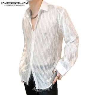 Incerun เสื้อเชิ้ตแขนยาว ซีทรู ประดับพู่ กลวง แฟชั่นสําหรับผู้ชาย