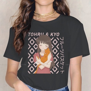 เสื้อยืดแขนสั้นลําลอง ขนาดใหญ่ พิมพ์ลายการ์ตูนอนิเมะ Tohru Cat Kyo Kawaii สไตล์ฮาราจูกุ แฟชั่นวินเทจ สําหรับผู้หญิง