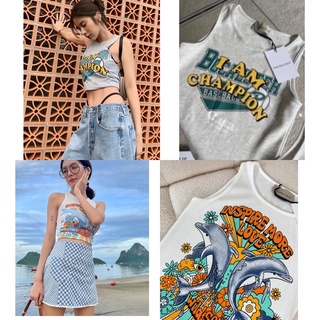 💫New💫(พร้อมส่ง)🏷Valen Top เสื้อกล้ามผ้าริบ ลายDolphin/Champion