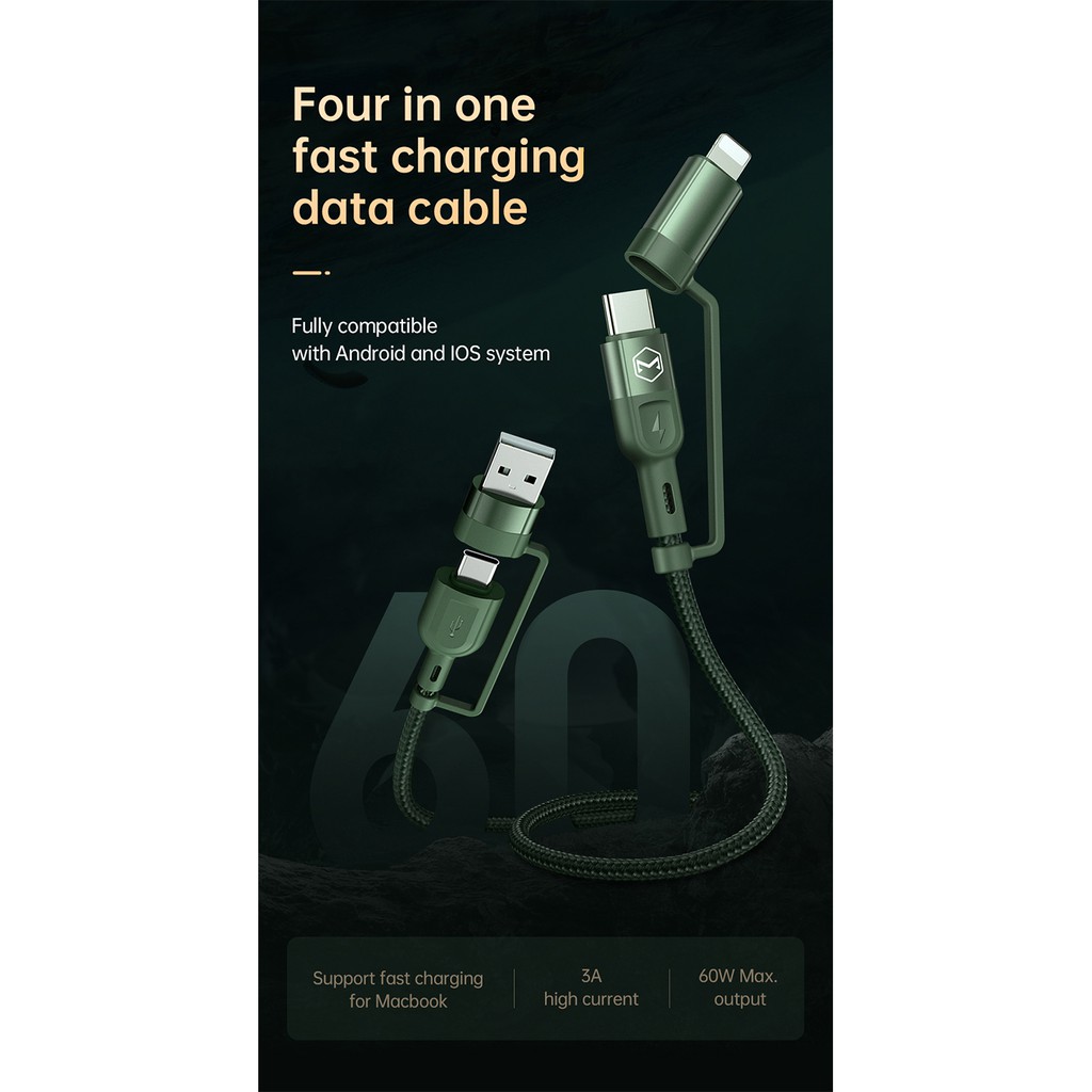 Mcdodo สายชาร์จ 4 in 1 60W PD สาย USB / Type-C / iPhone สายชาร์จเร็วหลายฟังก์ชั่น CA-807 ราคา ถูกที่สุด ดีลบีเคเค แกลเลอรีภาพที่ 2