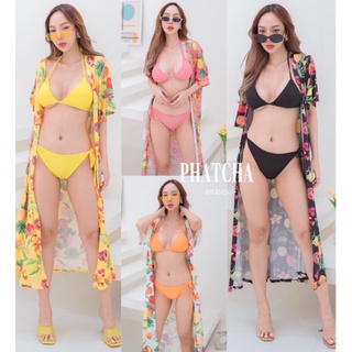 BIKINI ชุดเซ็ท 3ชิ้นปังๆ ยั่วๆ เซ็กซี่สุดๆ เสื้อคลุมพิมพ์ลายผลไม้แขนสั้น