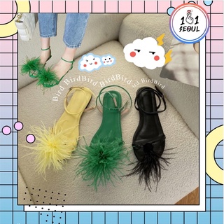 พร้อมส่ง🕊☁️รองเท้าส้นแบน รุ่นขนนก น่ารักสีสันสะดุดตา มุ้งมิ้งสุดๆ