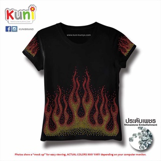 K119 เสื้อยืดผู้หญิง แต่งเพชร ลายเปลวไฟ  Bling Tees by kunibrand