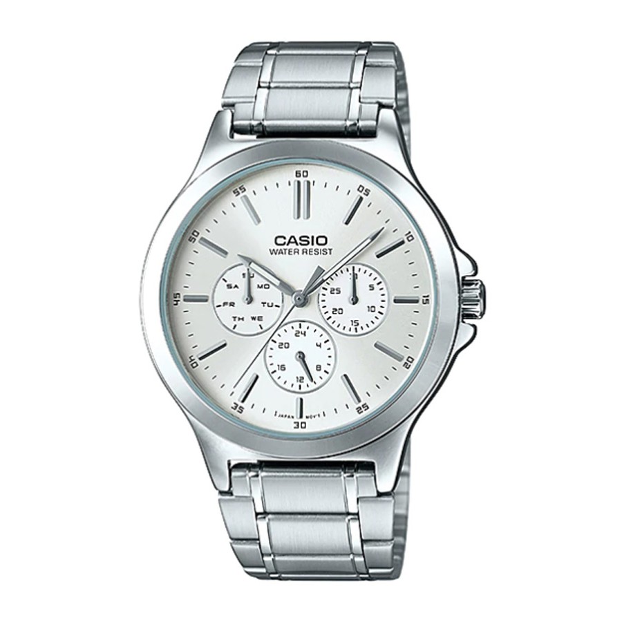 Casio Standard นาฬิกาข้อมือผู้ชาย สายสแตนเลส รุ่น MTP-V300,MTP-V300D,MTP-V300D-7A - สีเงิน