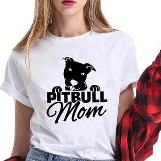 เสื้อยืดแขนสั้น พิมพ์ลายตัวอักษร Pitbull Mom Love Dogs แฟชั่นสําหรับคุณแม่