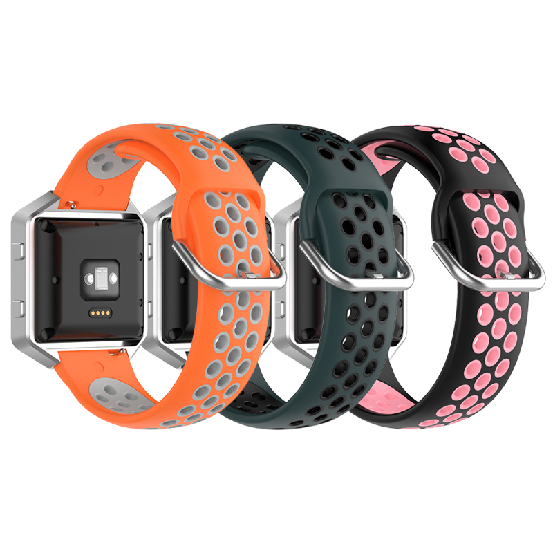 Fitbit Sport สายนาฬิกาซิลิโคนสองสี 23 มม.นุ่มระบายอากาศสําหรับ Fibit Blaze/Versa/Versa 2/Versa Lite