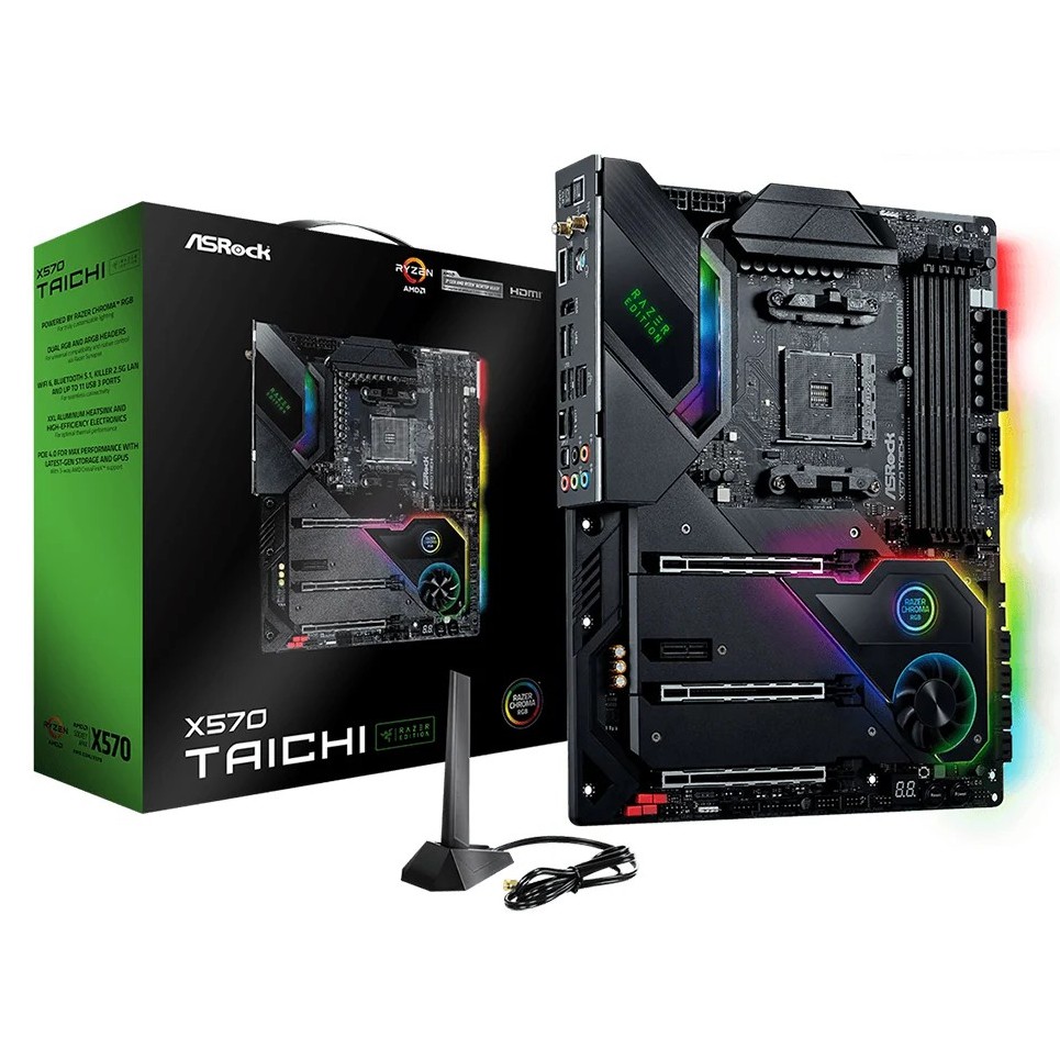 ASRock X570 Taichi Razer Edition AM4 เมนบอร์ดใส่ CPU Ryzen บอร์ดเทพ ใส่ M.2 PCIe Gen4 3 ตัว Slot SAT