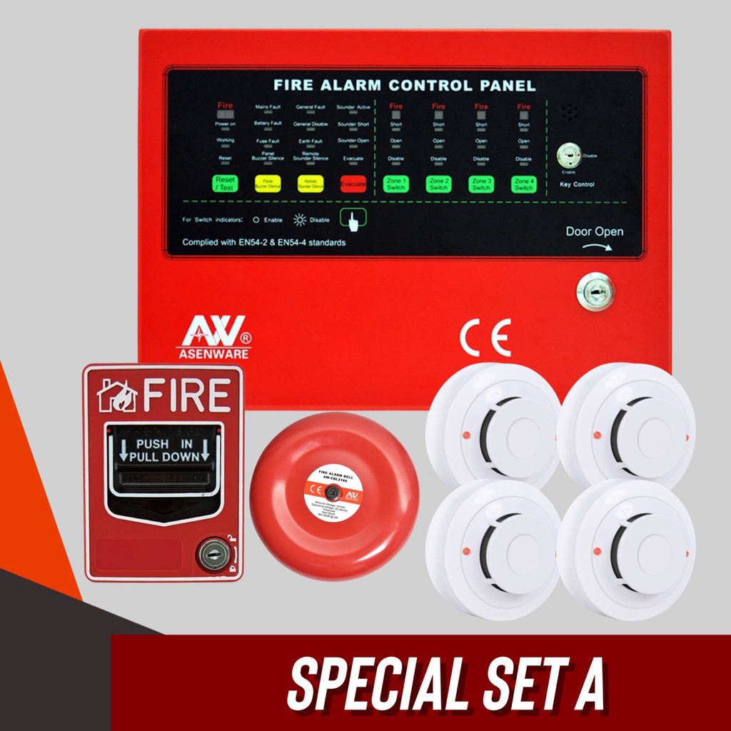 [รับประกัน 1 ปี] Asenware FCP 2 zone,  Alarm bell 6", Smoke detector, Manual pull