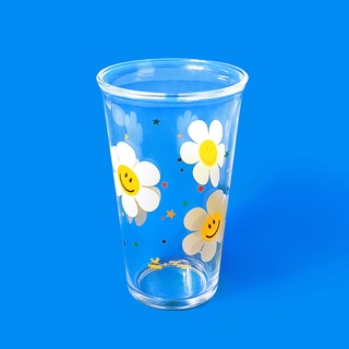 WiggleWiggle Glass Cup 500ml : แก้วใสพิมพ์ลายดอกไม้ยิ้ม