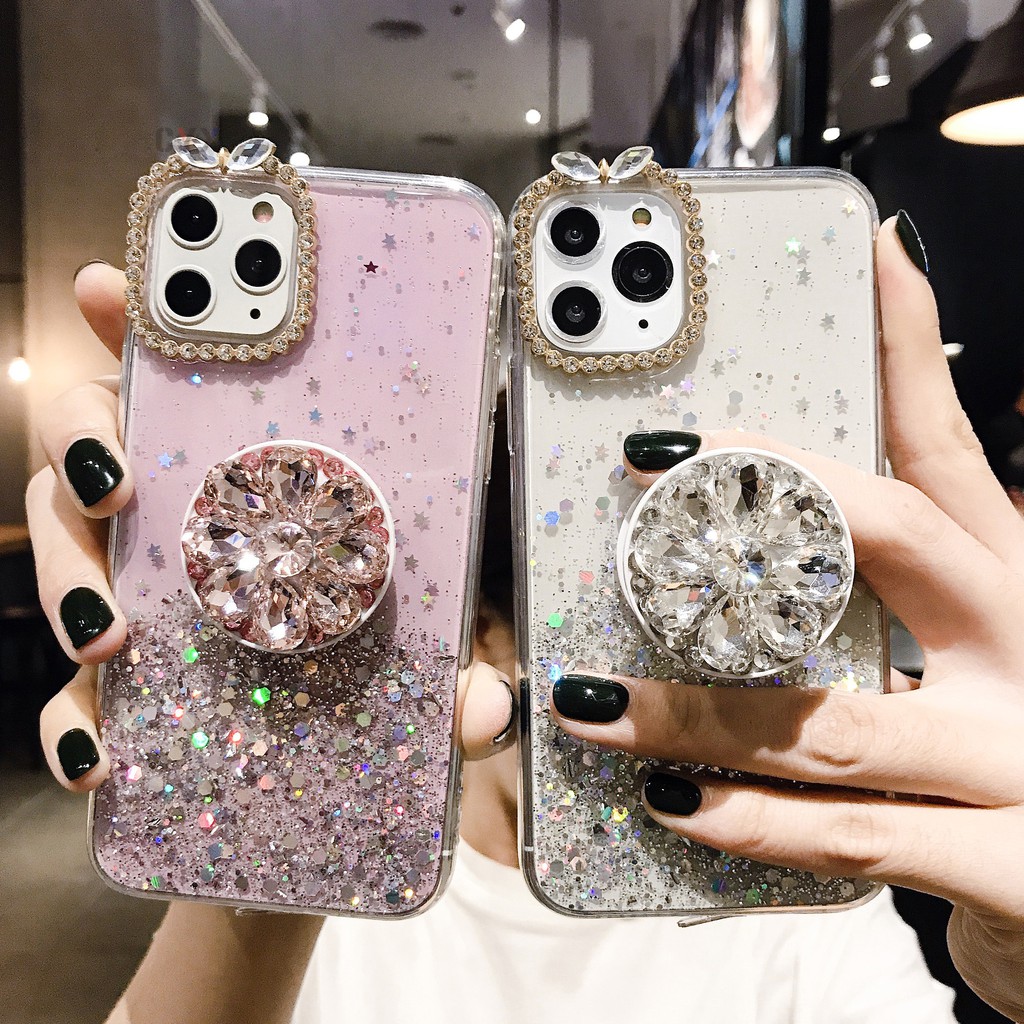 Glitter รูปแบบเคสโทรศัพท์แบบนุ่มพร้อม Grip Kickstand แหวนเพชรสําหรับ Apple iPhone 17 Air 16 16e 15 14 13 12 11 Pro Max iPhone X XR XS Max 7 8 6 6s 14 15 16 Plus